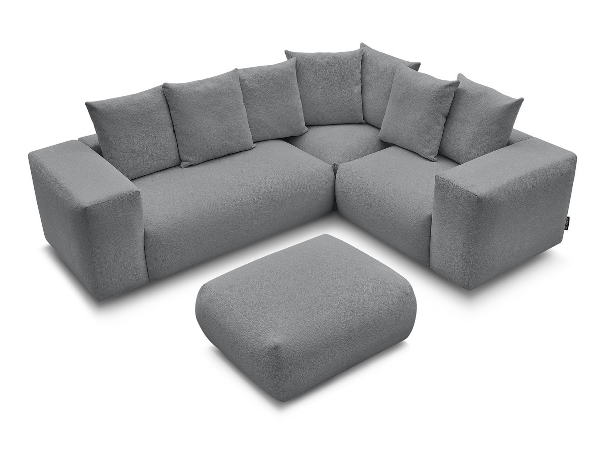 VOLTAIRE modulaire vaste hoekbank met 1 2-zits fauteuil, 1 hoek- en 1 1-zits fauteuil in gemêleerde stof met poef