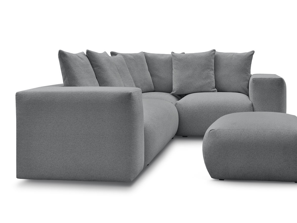 VOLTAIRE modulaire vaste hoekbank met 1 2-zits fauteuil, 1 hoek- en 1 1-zits fauteuil in gemêleerde stof met poef