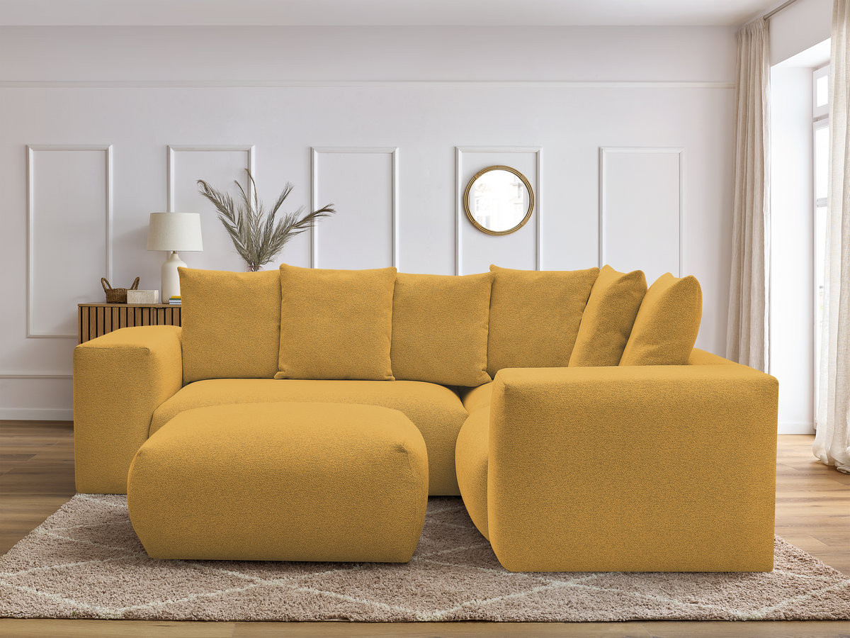 VOLTAIRE modulaire vaste hoekbank met 1 2-zits fauteuil, 1 hoek- en 1 1-zits fauteuil in gemêleerde stof met poef