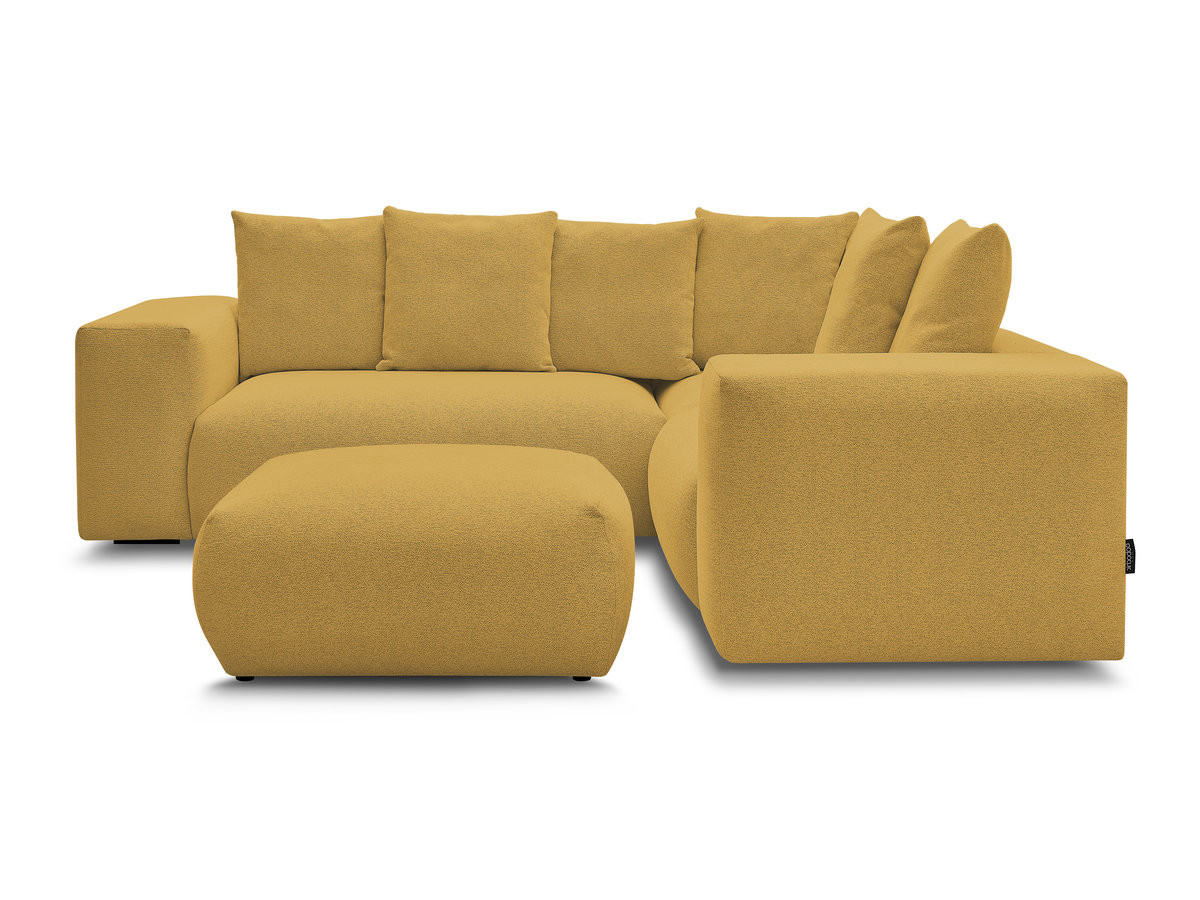 Canapé d'angle fixe modulable VOLTAIRE avec 1 chauffeuse 2 places, 1 angle et 1 chauffeuse 1 place tissu chiné avec pouf