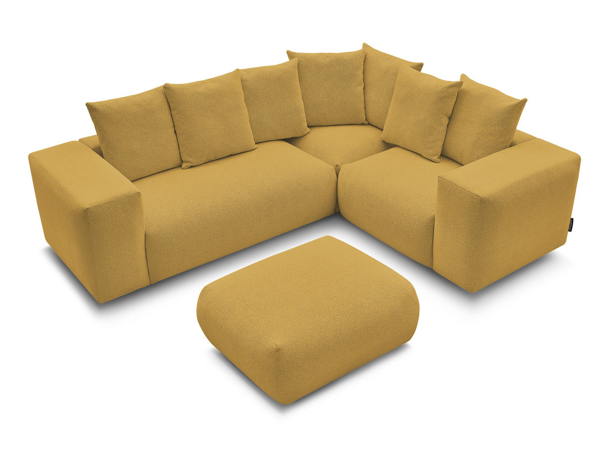 VOLTAIRE modulaire vaste hoekbank met 1 2-zits fauteuil, 1 hoek- en 1 1-zits fauteuil in gemêleerde stof met poef