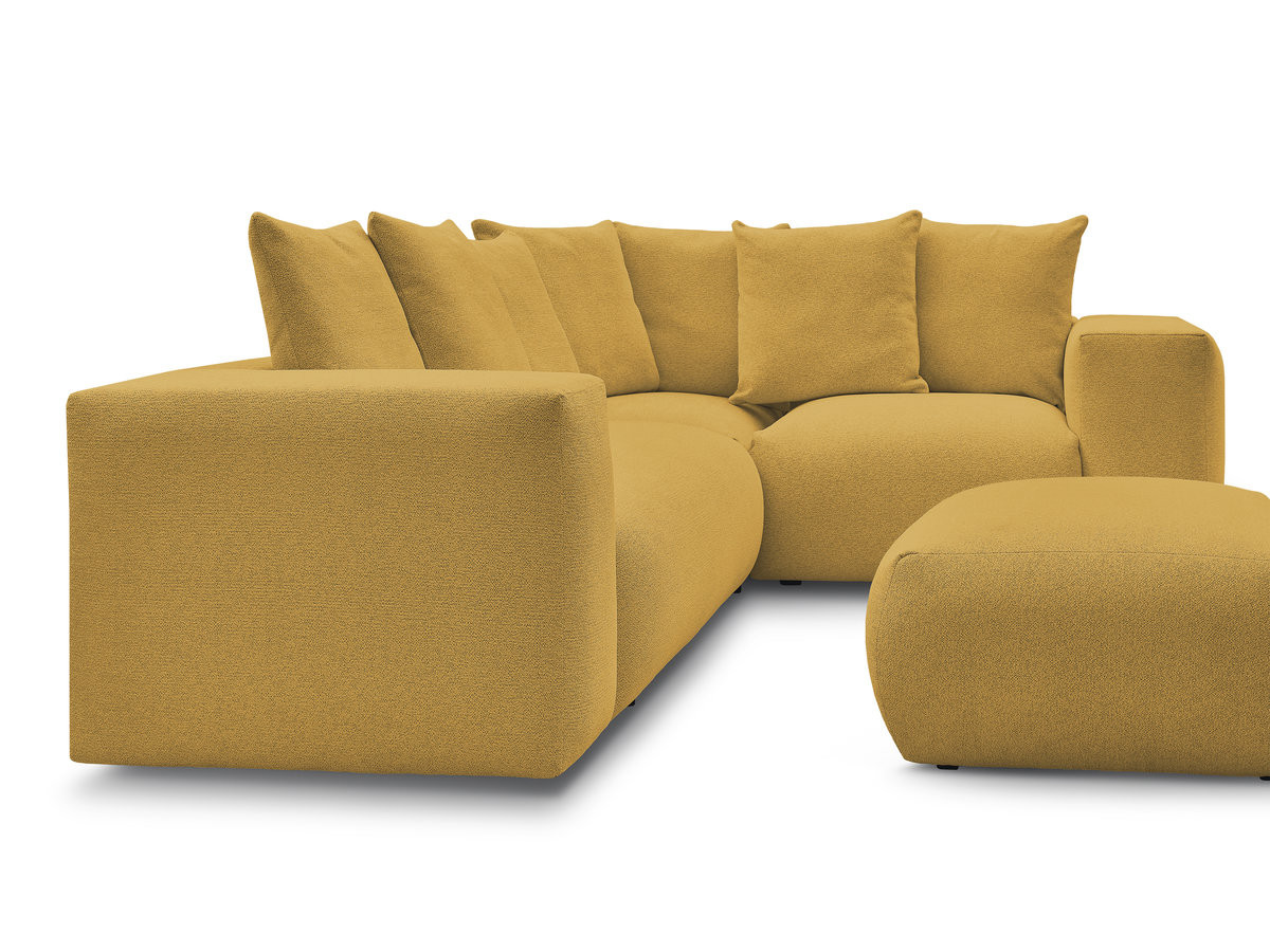 VOLTAIRE modulaire vaste hoekbank met 1 2-zits fauteuil, 1 hoek- en 1 1-zits fauteuil in gemêleerde stof met poef