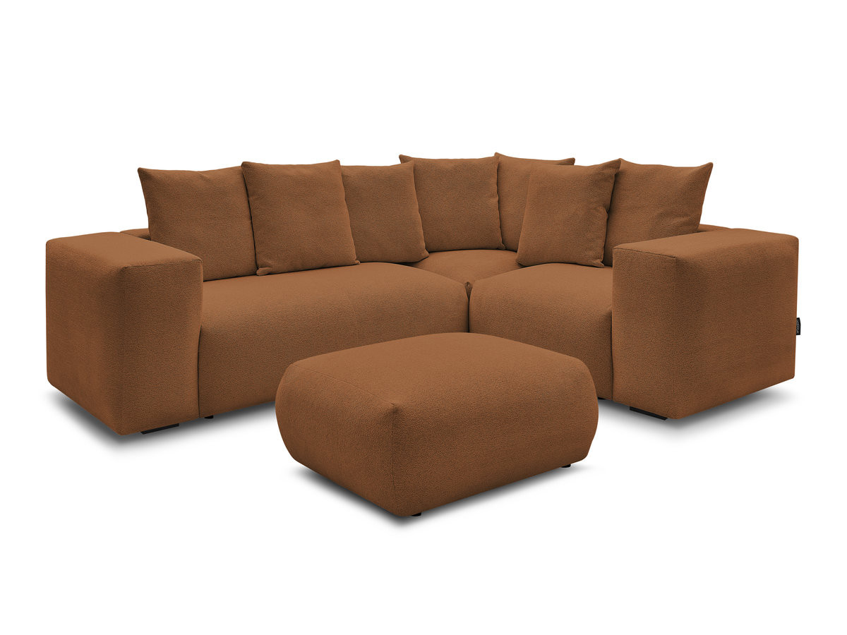 voltaire modulaire vaste hoekbank met 1 2-zits fauteuil, 1 hoek- en 1 1-zits fauteuil in gemêleerde stof met poef gekleurd oranje