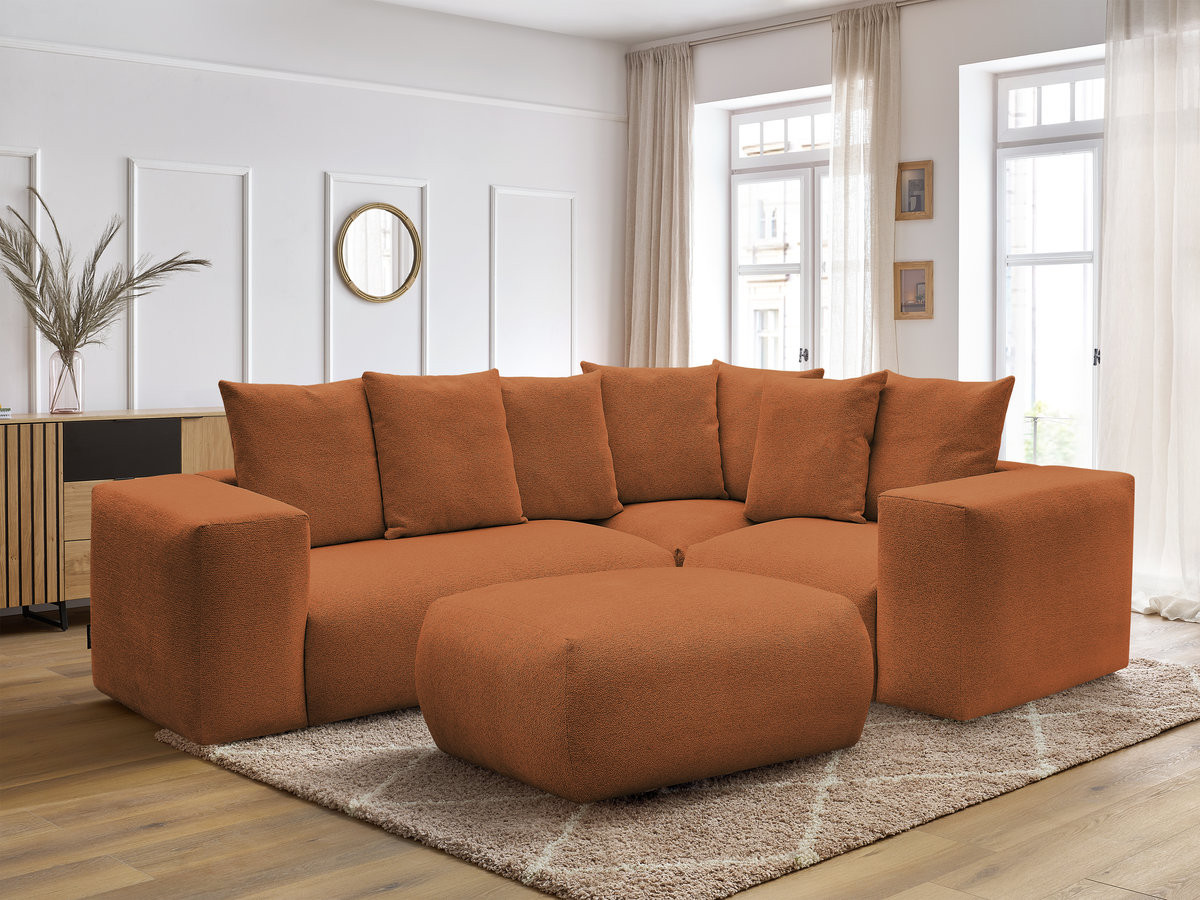 VOLTAIRE modulaire vaste hoekbank met 1 2-zits fauteuil, 1 hoek- en 1 1-zits fauteuil in gemêleerde stof met poef