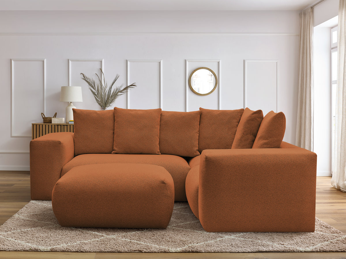 VOLTAIRE modulaire vaste hoekbank met 1 2-zits fauteuil, 1 hoek- en 1 1-zits fauteuil in gemêleerde stof met poef