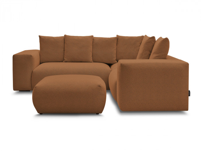 Canapé d'angle fixe modulable VOLTAIRE avec 1 chauffeuse 2 places, 1 angle et 1 chauffeuse 1 place tissu chiné avec pouf