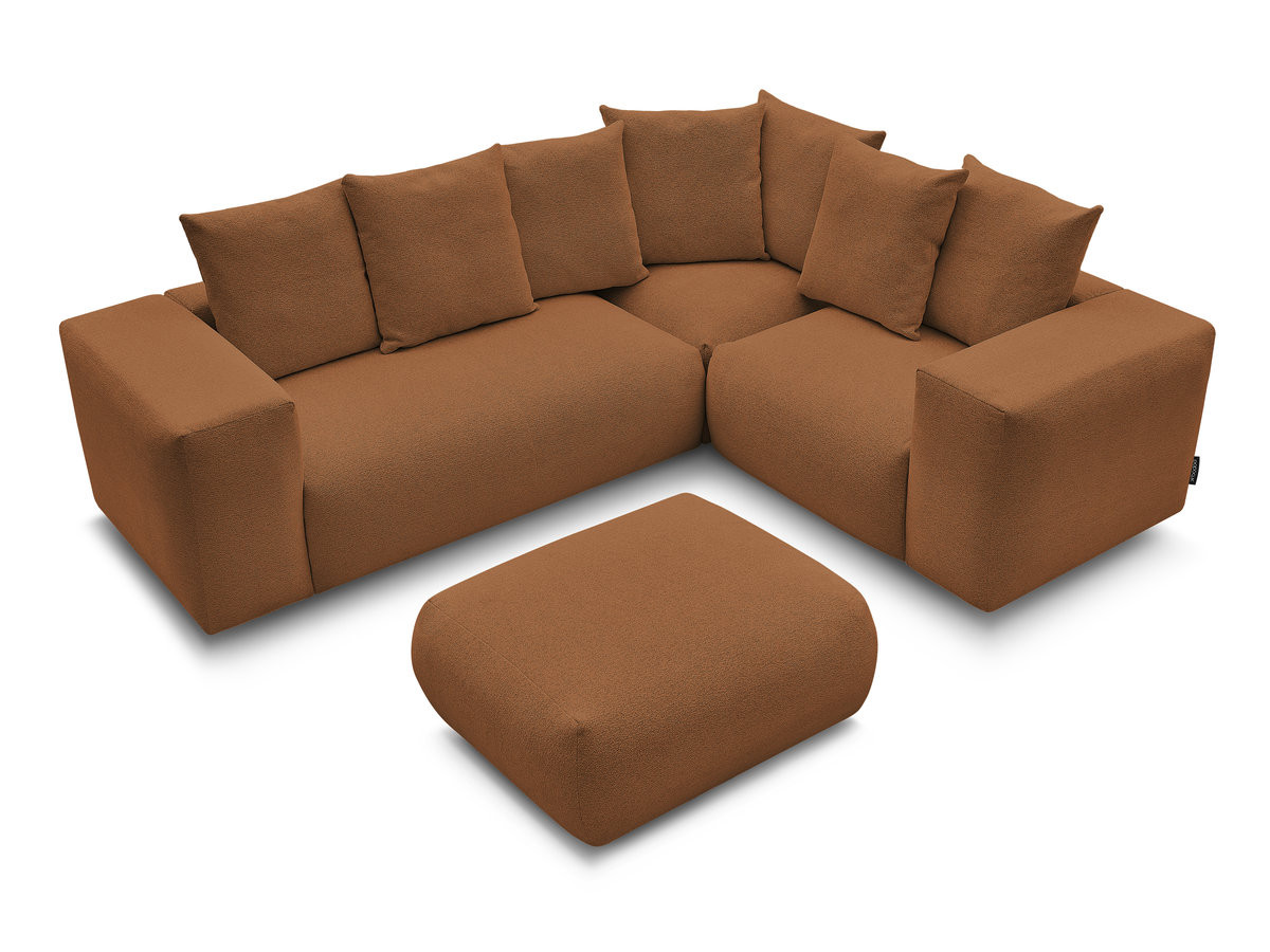 VOLTAIRE modulaire vaste hoekbank met 1 2-zits fauteuil, 1 hoek- en 1 1-zits fauteuil in gemêleerde stof met poef