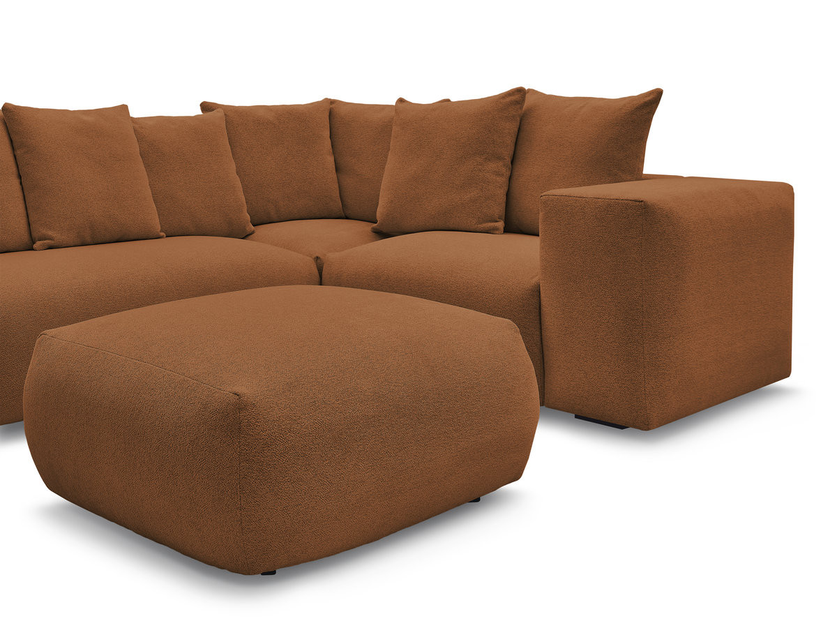 VOLTAIRE modulaire vaste hoekbank met 1 2-zits fauteuil, 1 hoek- en 1 1-zits fauteuil in gemêleerde stof met poef