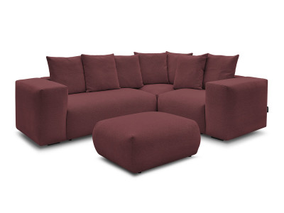 Canapé d'angle fixe modulable VOLTAIRE avec 1 chauffeuse 2 places, 1 angle et 1 chauffeuse 1 place tissu chiné avec pouf
