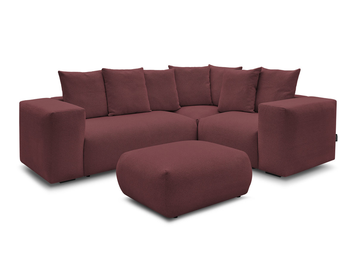 voltaire modulaire vaste hoekbank met 1 2-zits fauteuil, 1 hoek- en 1 1-zits fauteuil in gemêleerde stof met poef gekleurd rood