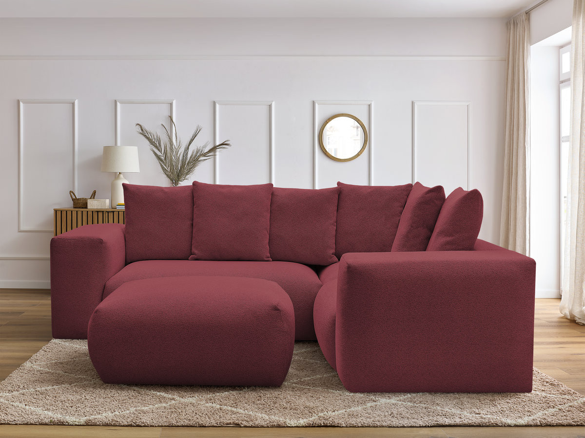 VOLTAIRE modulaire vaste hoekbank met 1 2-zits fauteuil, 1 hoek- en 1 1-zits fauteuil in gemêleerde stof met poef