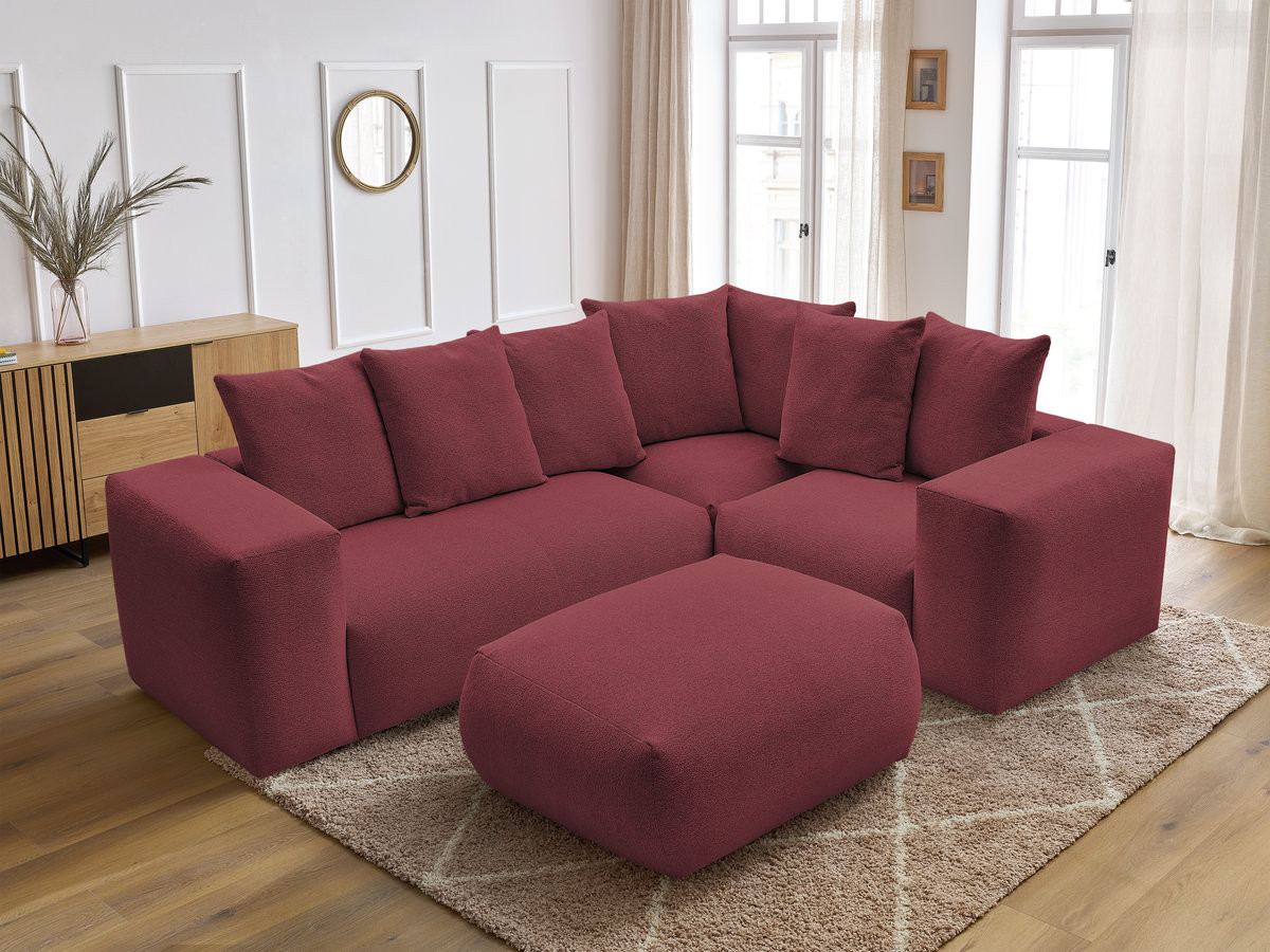 VOLTAIRE modulaire vaste hoekbank met 1 2-zits fauteuil, 1 hoek- en 1 1-zits fauteuil in gemêleerde stof met poef