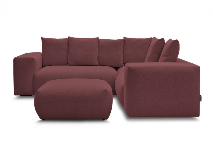 Canapé d'angle fixe modulable VOLTAIRE avec 1 chauffeuse 2 places, 1 angle et 1 chauffeuse 1 place tissu chiné avec pouf