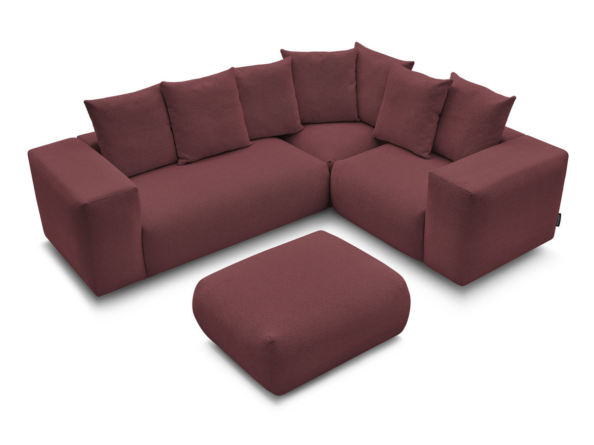 VOLTAIRE modulaire vaste hoekbank met 1 2-zits fauteuil, 1 hoek- en 1 1-zits fauteuil in gemêleerde stof met poef