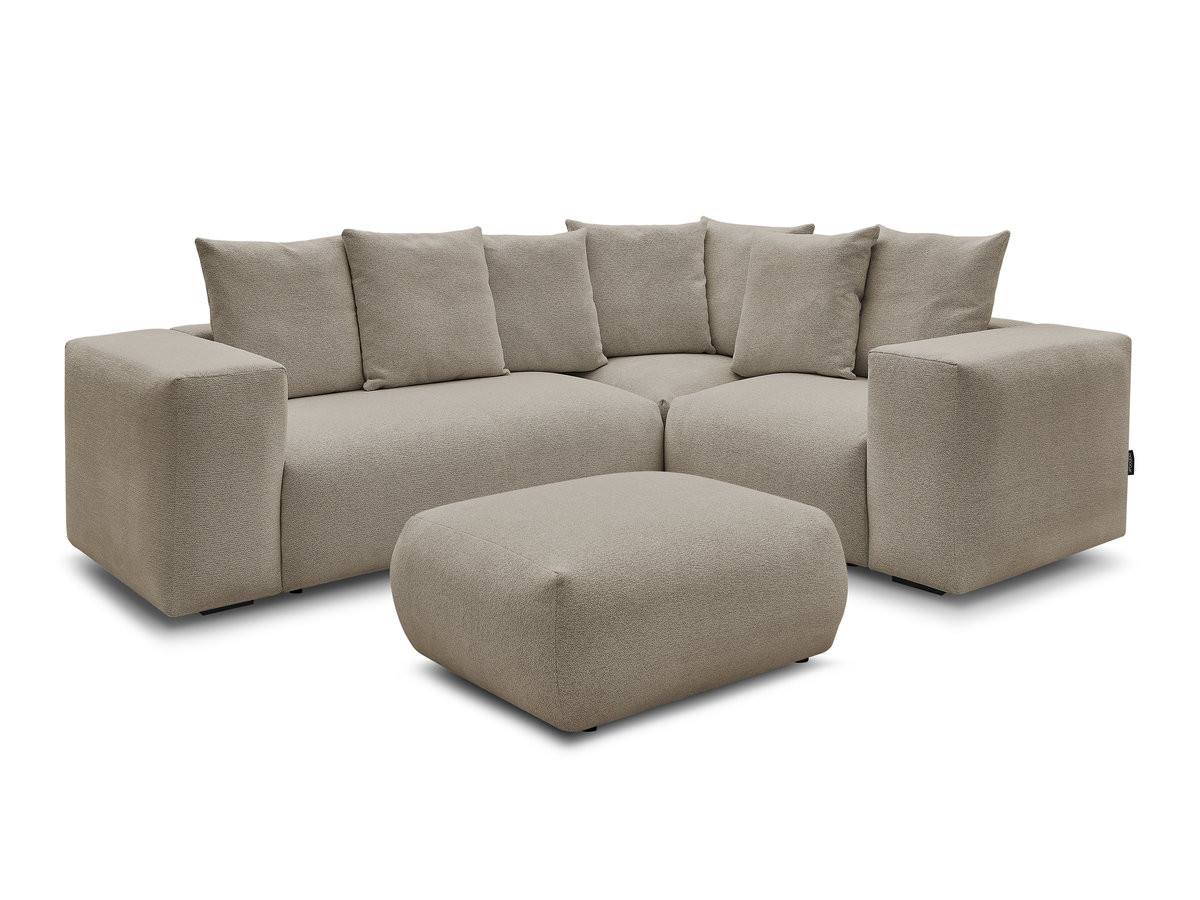 voltaire modulaire vaste hoekbank met 1 2-zits fauteuil, 1 hoek- en 1 1-zits fauteuil in gemêleerde stof met poef gekleurd wrat