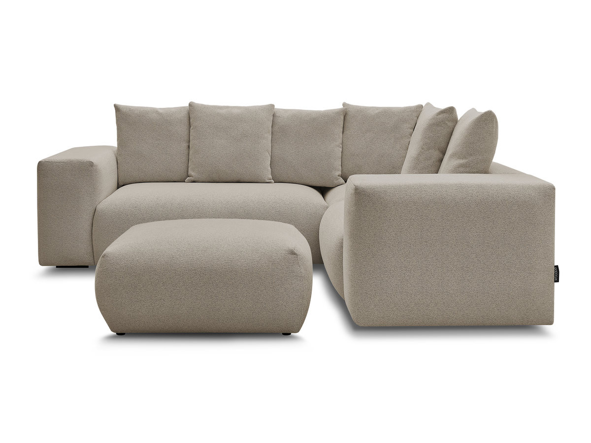 Canapé d'angle fixe modulable VOLTAIRE avec 1 chauffeuse 2 places, 1 angle et 1 chauffeuse 1 place tissu chiné avec pouf