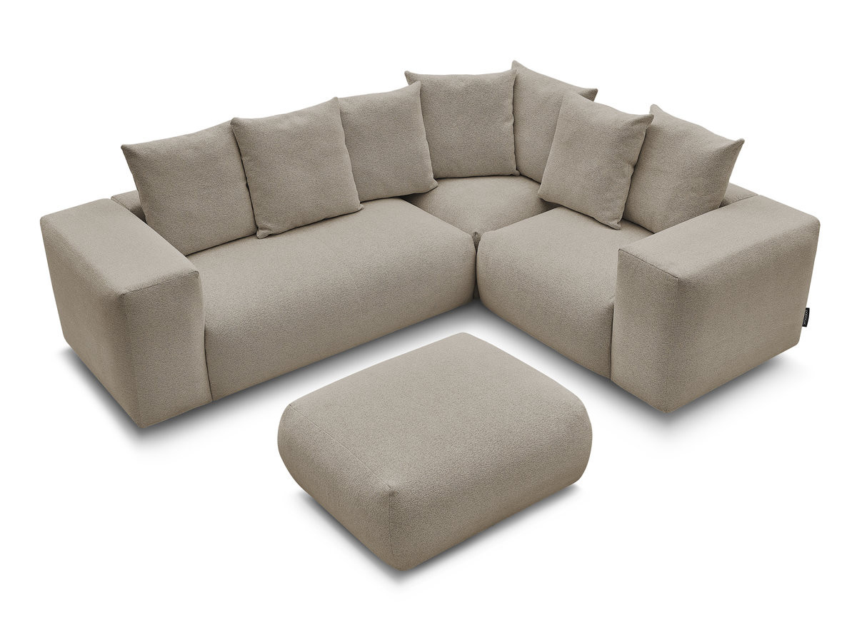 VOLTAIRE modulaire vaste hoekbank met 1 2-zits fauteuil, 1 hoek- en 1 1-zits fauteuil in gemêleerde stof met poef