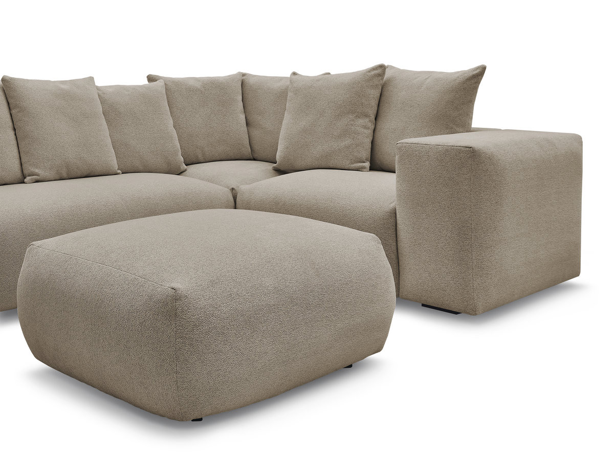 VOLTAIRE modulaire vaste hoekbank met 1 2-zits fauteuil, 1 hoek- en 1 1-zits fauteuil in gemêleerde stof met poef