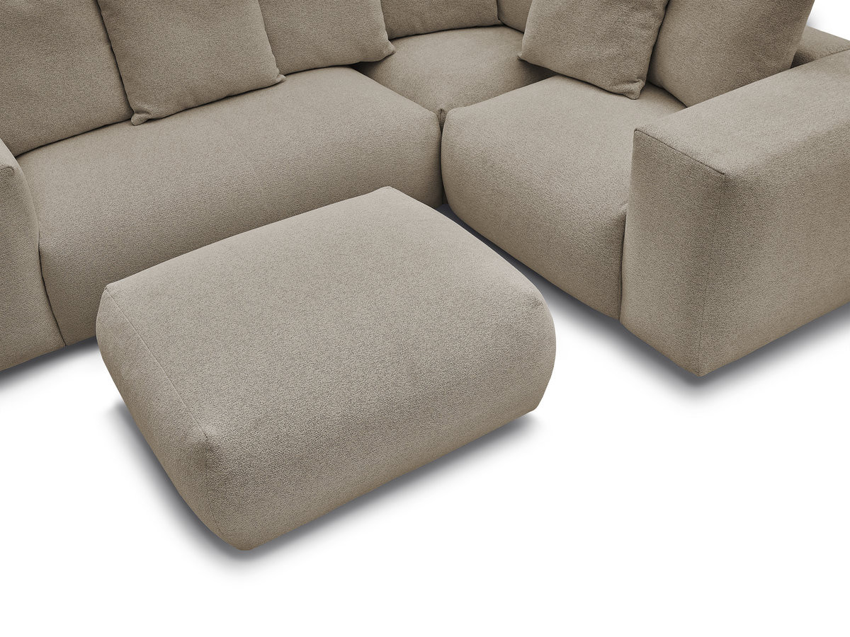 VOLTAIRE modulaire vaste hoekbank met 1 2-zits fauteuil, 1 hoek- en 1 1-zits fauteuil in gemêleerde stof met poef