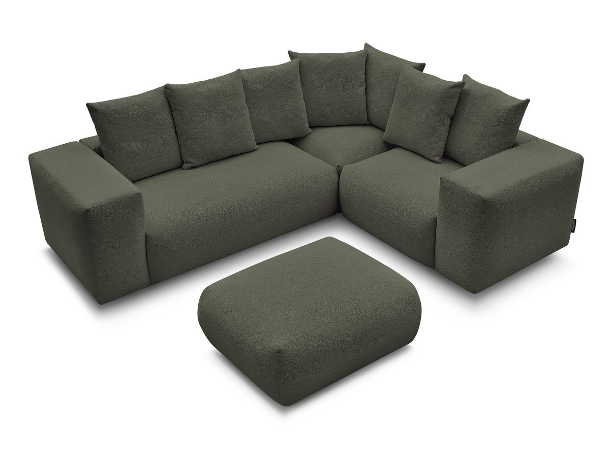 VOLTAIRE modulaire vaste hoekbank met 1 2-zits fauteuil, 1 hoek- en 1 1-zits fauteuil in gemêleerde stof met poef