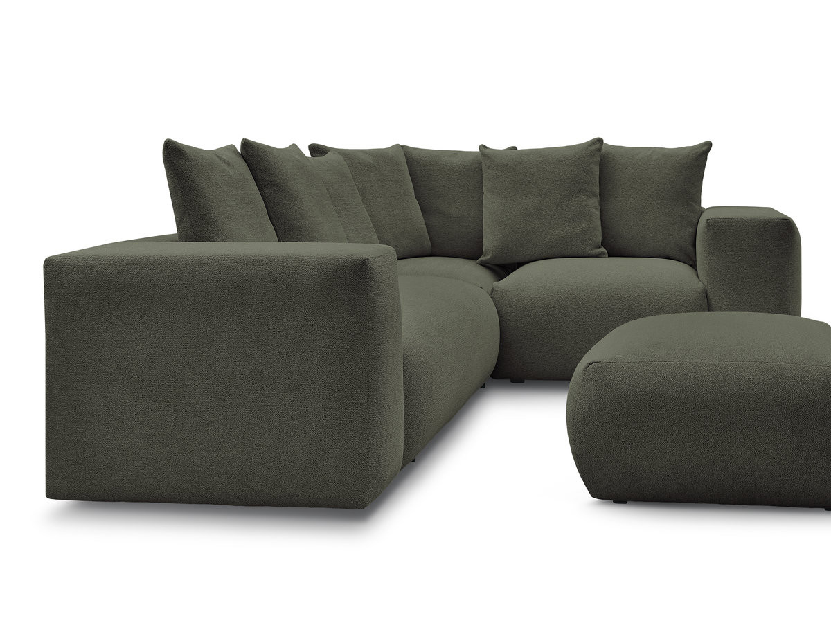 VOLTAIRE modulaire vaste hoekbank met 1 2-zits fauteuil, 1 hoek- en 1 1-zits fauteuil in gemêleerde stof met poef