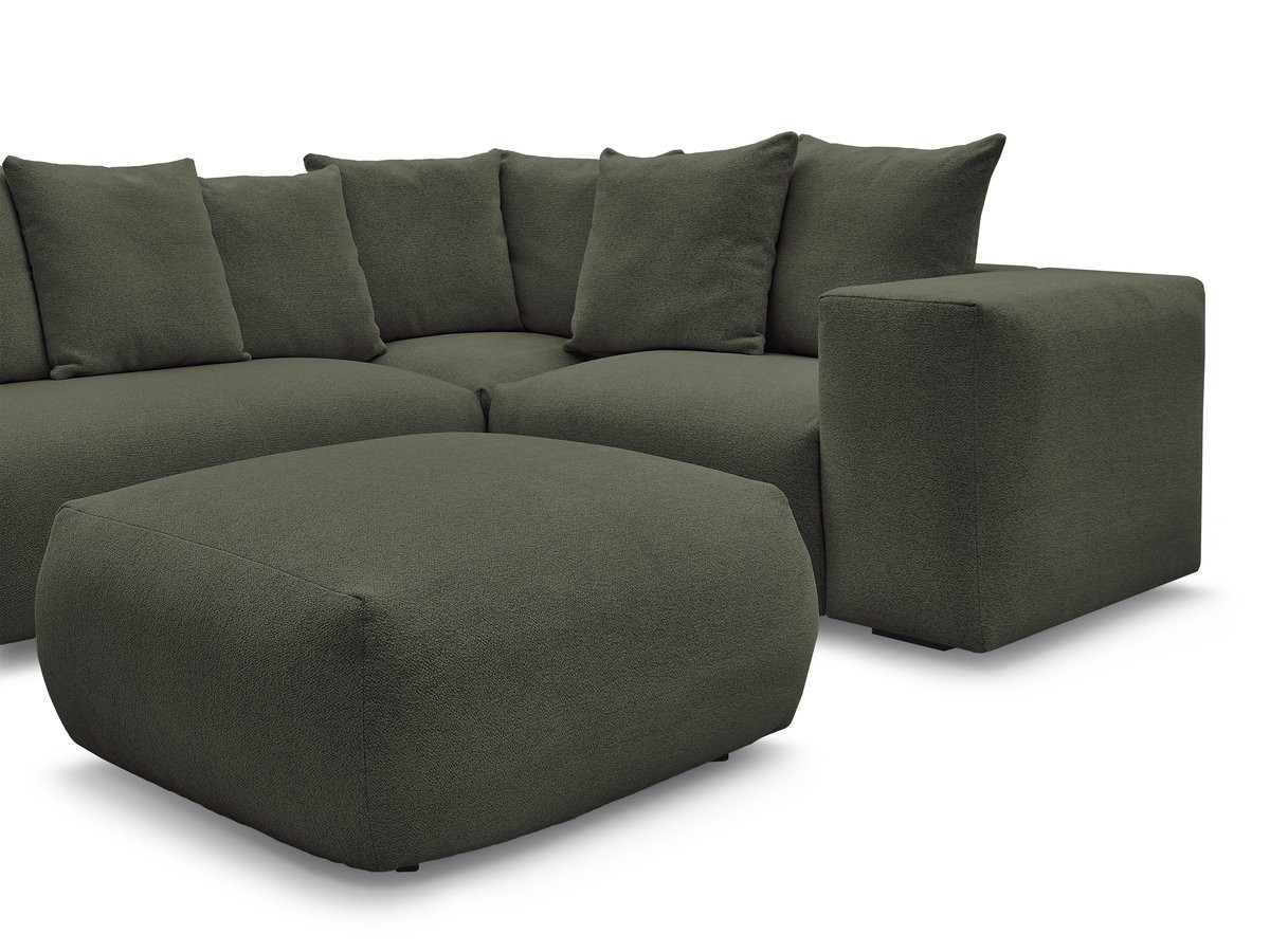 VOLTAIRE modulaire vaste hoekbank met 1 2-zits fauteuil, 1 hoek- en 1 1-zits fauteuil in gemêleerde stof met poef