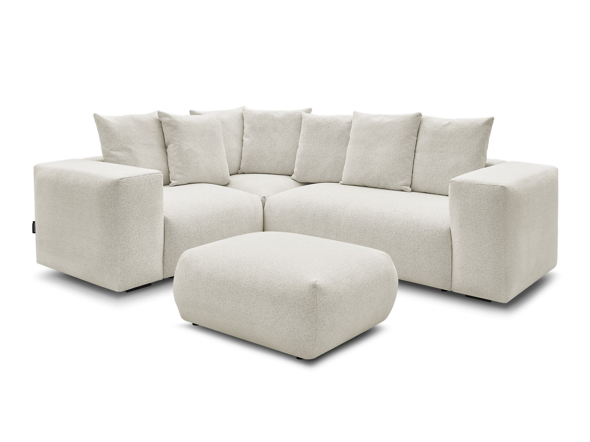 VOLTAIRE modulaire vaste hoekbank met 1 2-zits fauteuil, 1 hoek- en 1 1-zits fauteuil in gemêleerde stof met poef