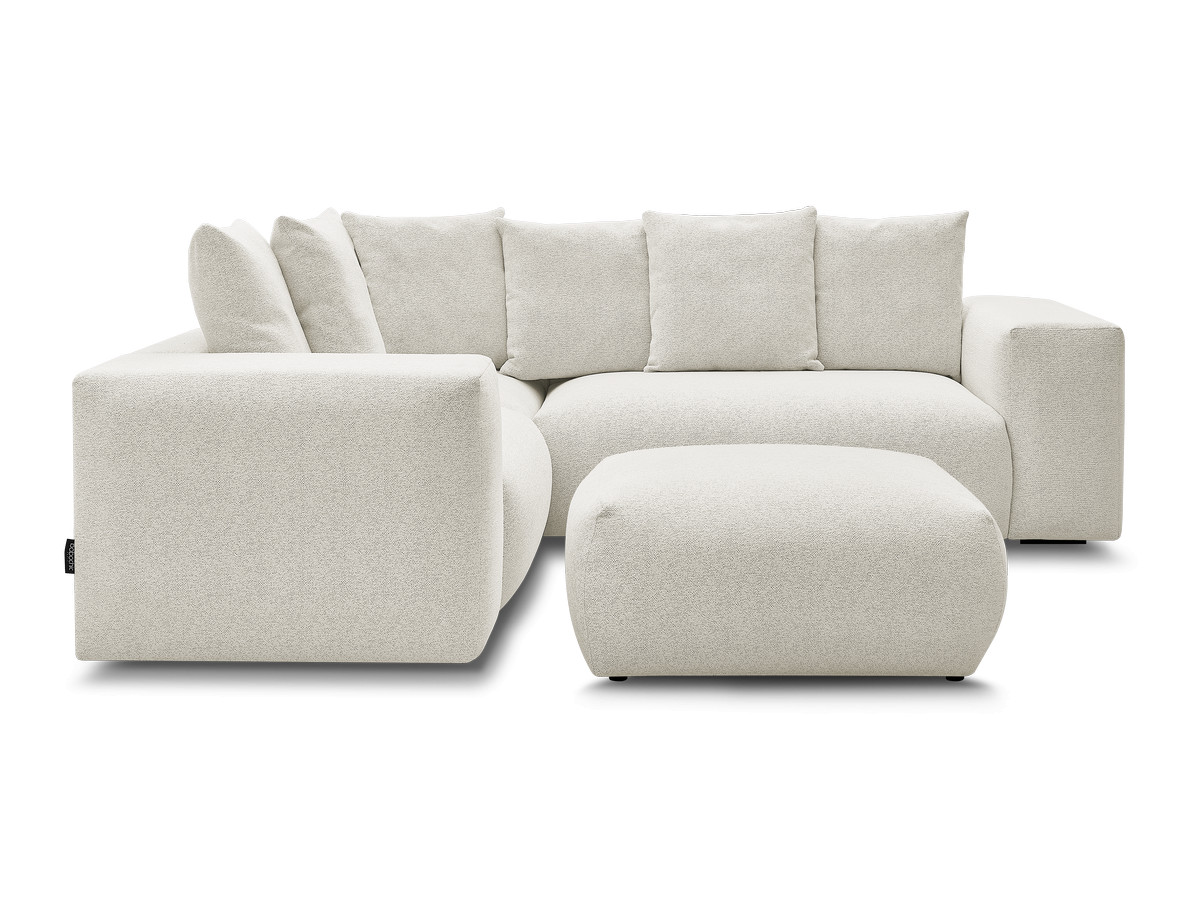 Canapé d'angle fixe modulable VOLTAIRE avec 1 chauffeuse 2 places, 1 angle et 1 chauffeuse 1 place tissu chiné avec pouf