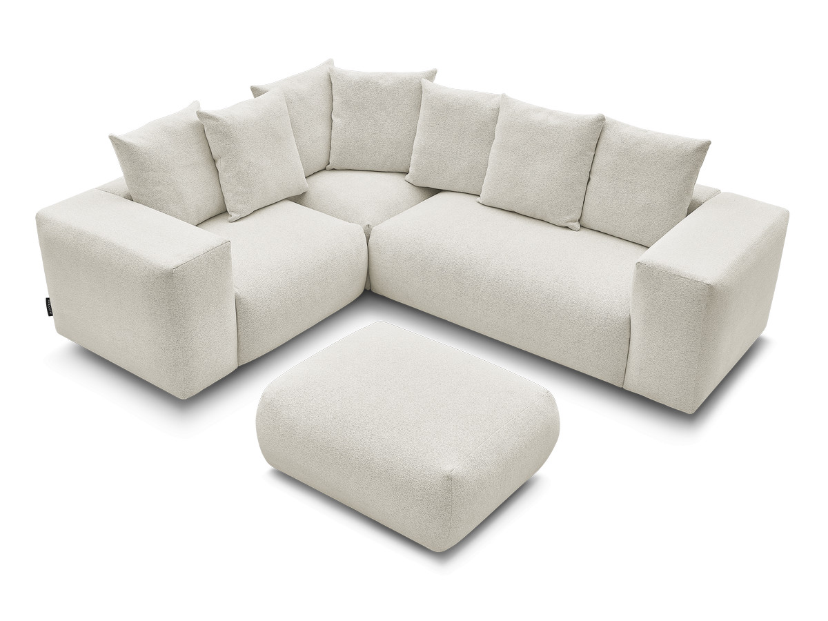 VOLTAIRE modulaire vaste hoekbank met 1 2-zits fauteuil, 1 hoek- en 1 1-zits fauteuil in gemêleerde stof met poef