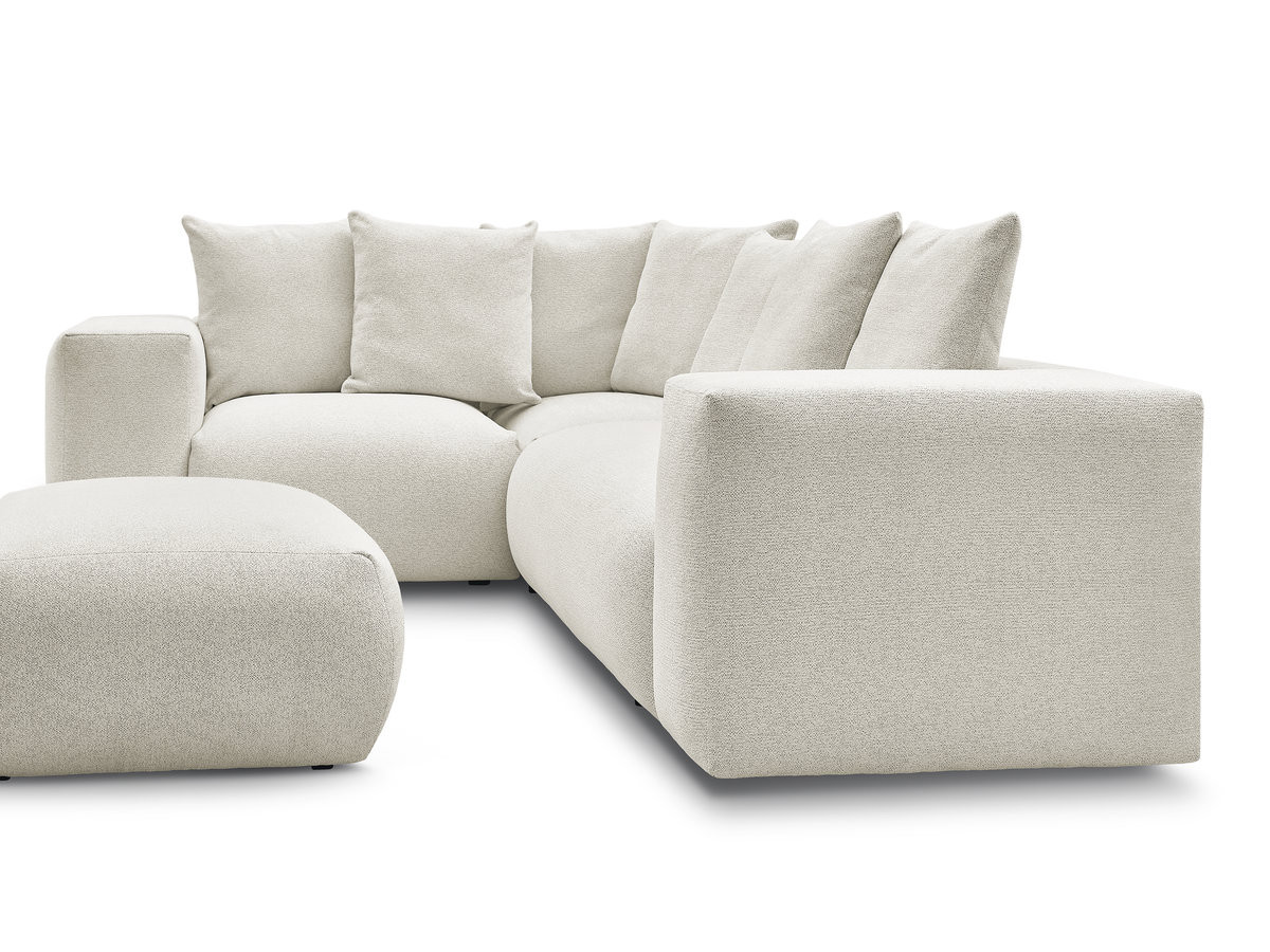 VOLTAIRE modulaire vaste hoekbank met 1 2-zits fauteuil, 1 hoek- en 1 1-zits fauteuil in gemêleerde stof met poef