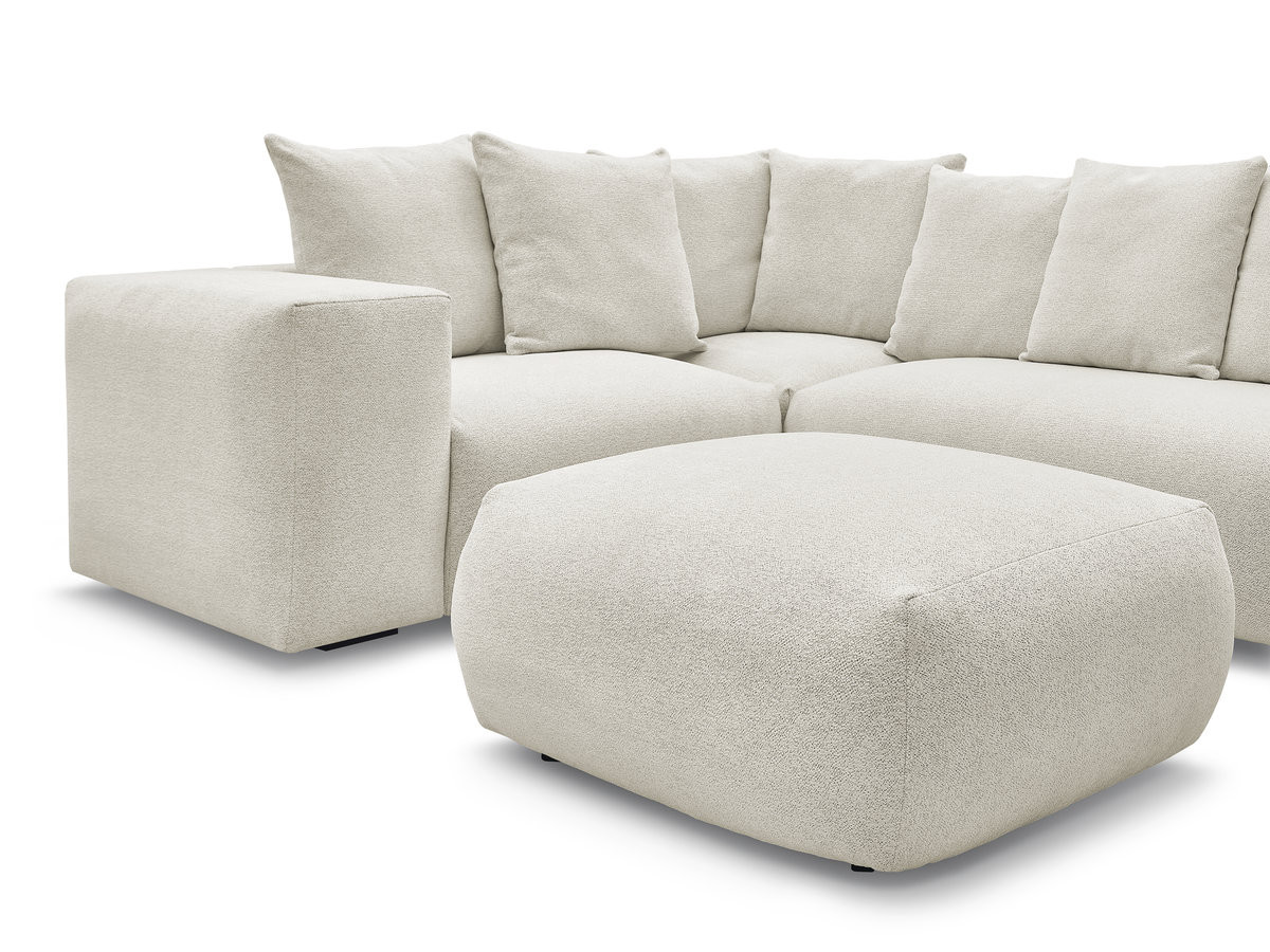 VOLTAIRE modulaire vaste hoekbank met 1 2-zits fauteuil, 1 hoek- en 1 1-zits fauteuil in gemêleerde stof met poef