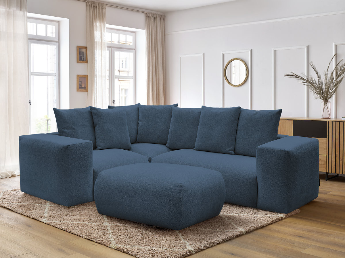 VOLTAIRE modulaire vaste hoekbank met 1 2-zits fauteuil, 1 hoek- en 1 1-zits fauteuil in gemêleerde stof met poef