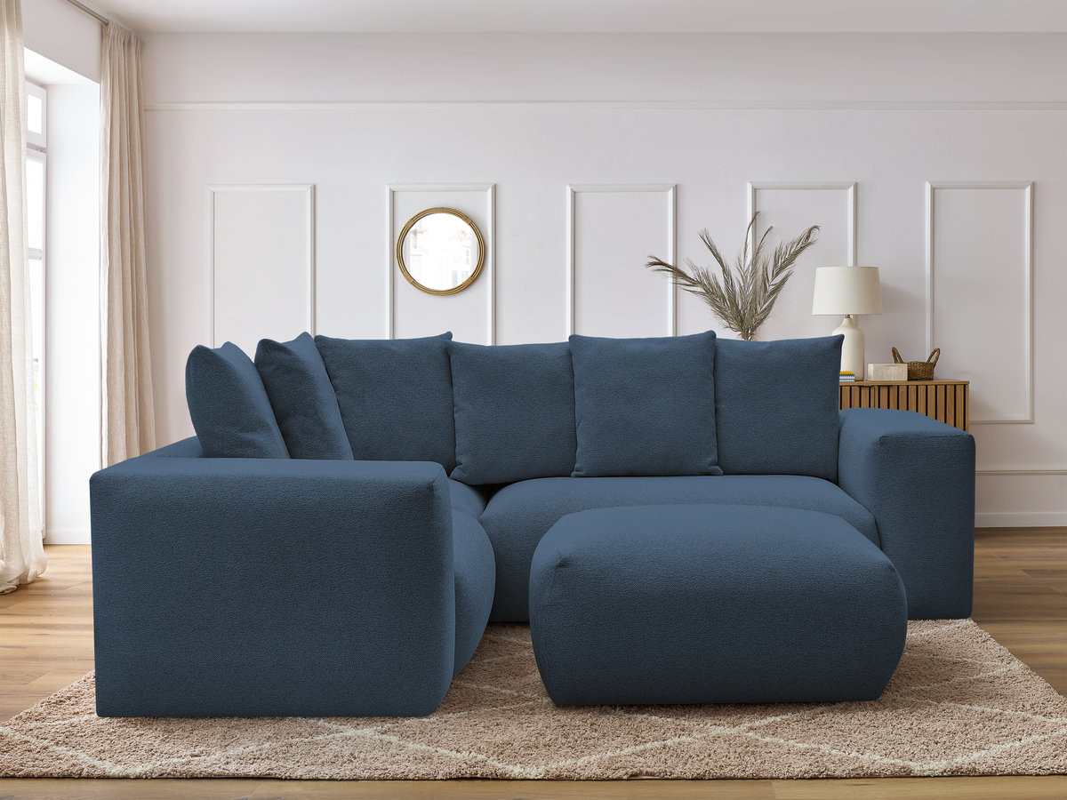 VOLTAIRE modulaire vaste hoekbank met 1 2-zits fauteuil, 1 hoek- en 1 1-zits fauteuil in gemêleerde stof met poef
