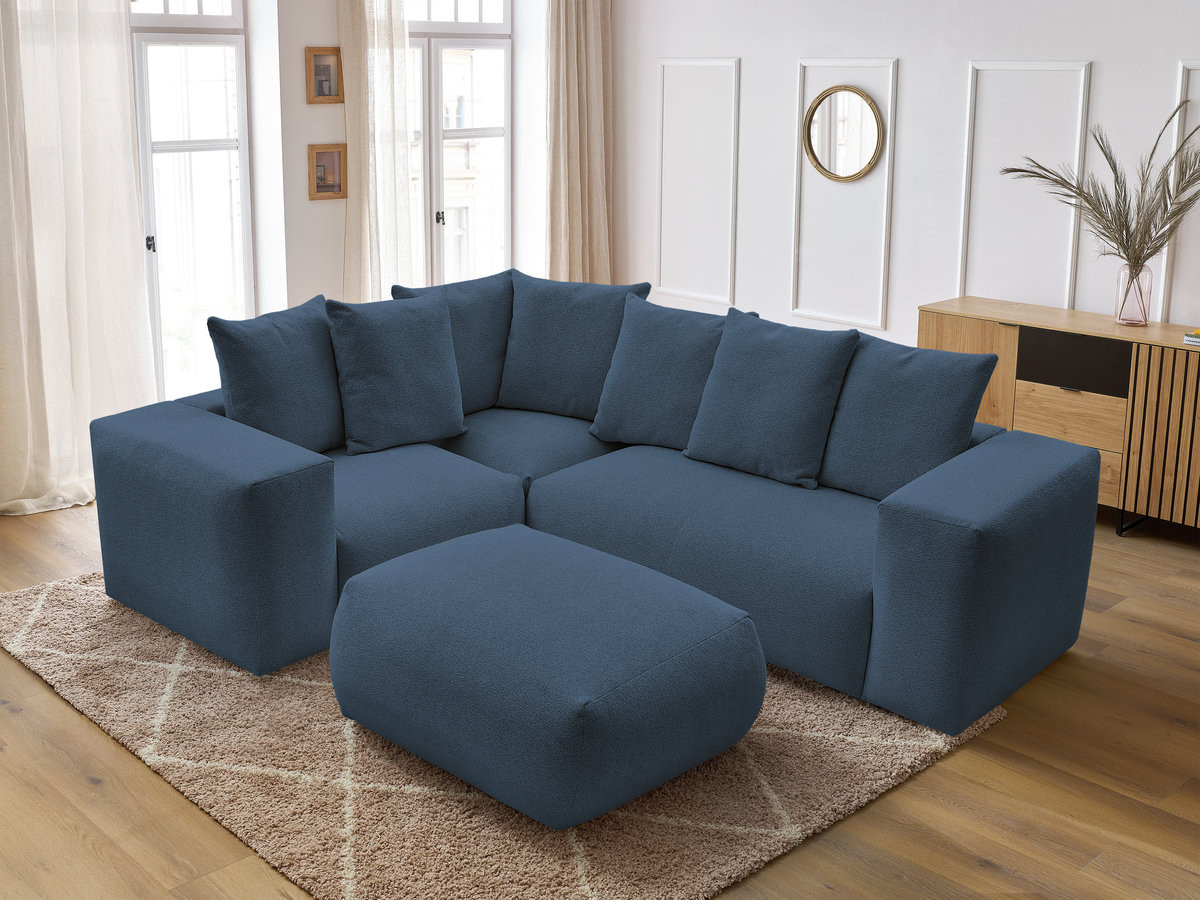 VOLTAIRE modulaire vaste hoekbank met 1 2-zits fauteuil, 1 hoek- en 1 1-zits fauteuil in gemêleerde stof met poef