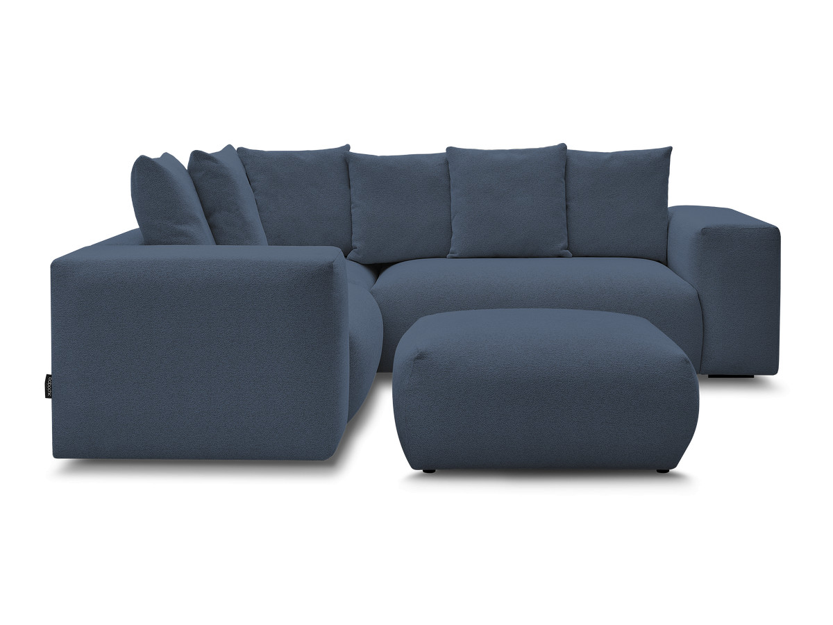 Canapé d'angle fixe modulable VOLTAIRE avec 1 chauffeuse 2 places, 1 angle et 1 chauffeuse 1 place tissu chiné avec pouf