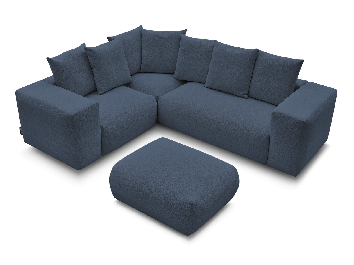 VOLTAIRE modulaire vaste hoekbank met 1 2-zits fauteuil, 1 hoek- en 1 1-zits fauteuil in gemêleerde stof met poef