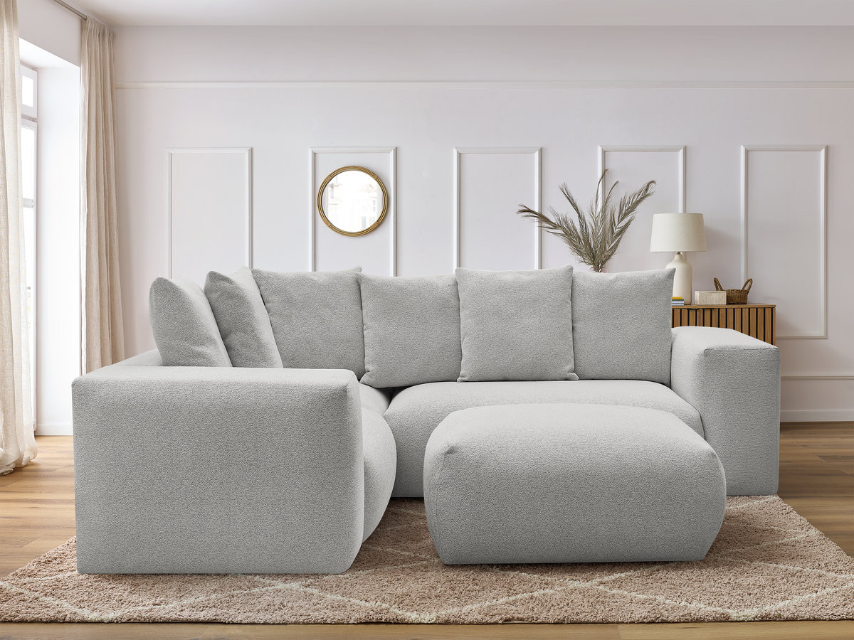 VOLTAIRE modulaire vaste hoekbank met 1 2-zits fauteuil, 1 hoek- en 1 1-zits fauteuil in gemêleerde stof met poef