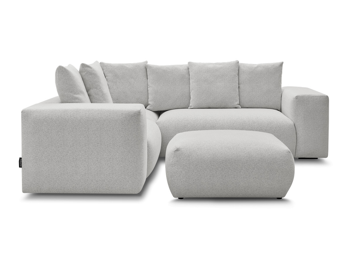 Canapé d'angle fixe modulable VOLTAIRE avec 1 chauffeuse 2 places, 1 angle et 1 chauffeuse 1 place tissu chiné avec pouf