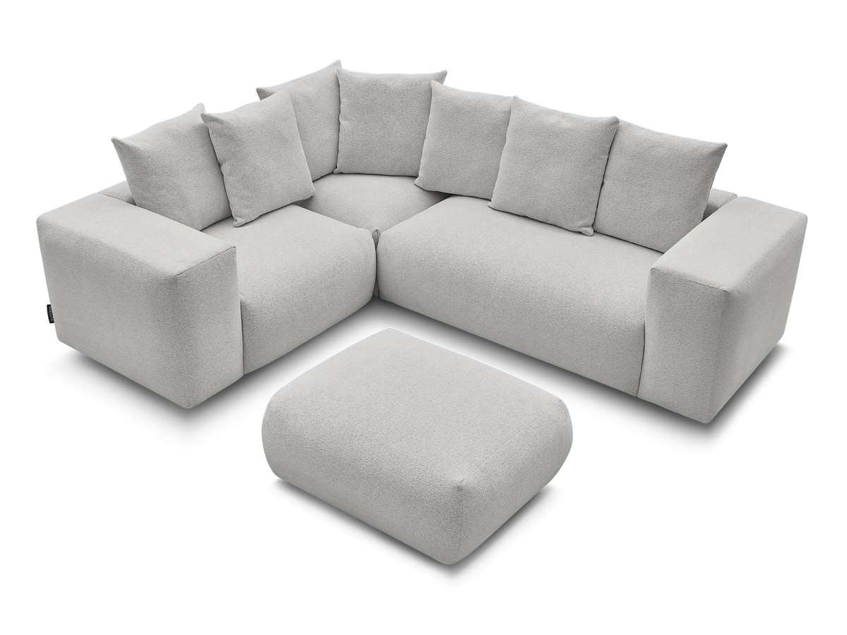 VOLTAIRE modulaire vaste hoekbank met 1 2-zits fauteuil, 1 hoek- en 1 1-zits fauteuil in gemêleerde stof met poef