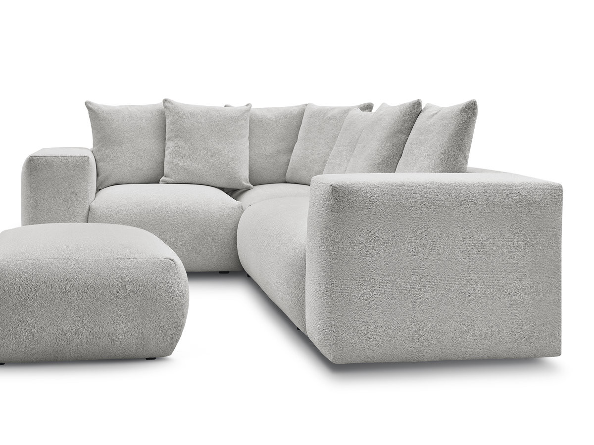 VOLTAIRE modulaire vaste hoekbank met 1 2-zits fauteuil, 1 hoek- en 1 1-zits fauteuil in gemêleerde stof met poef