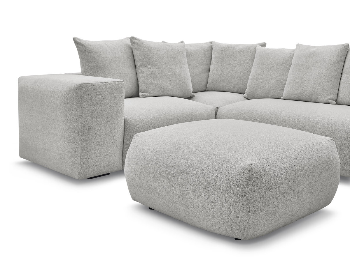 VOLTAIRE modulaire vaste hoekbank met 1 2-zits fauteuil, 1 hoek- en 1 1-zits fauteuil in gemêleerde stof met poef