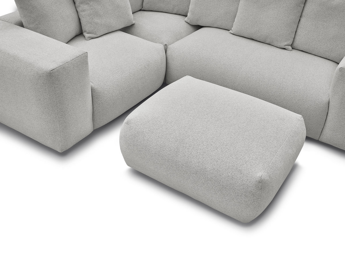 VOLTAIRE modulaire vaste hoekbank met 1 2-zits fauteuil, 1 hoek- en 1 1-zits fauteuil in gemêleerde stof met poef
