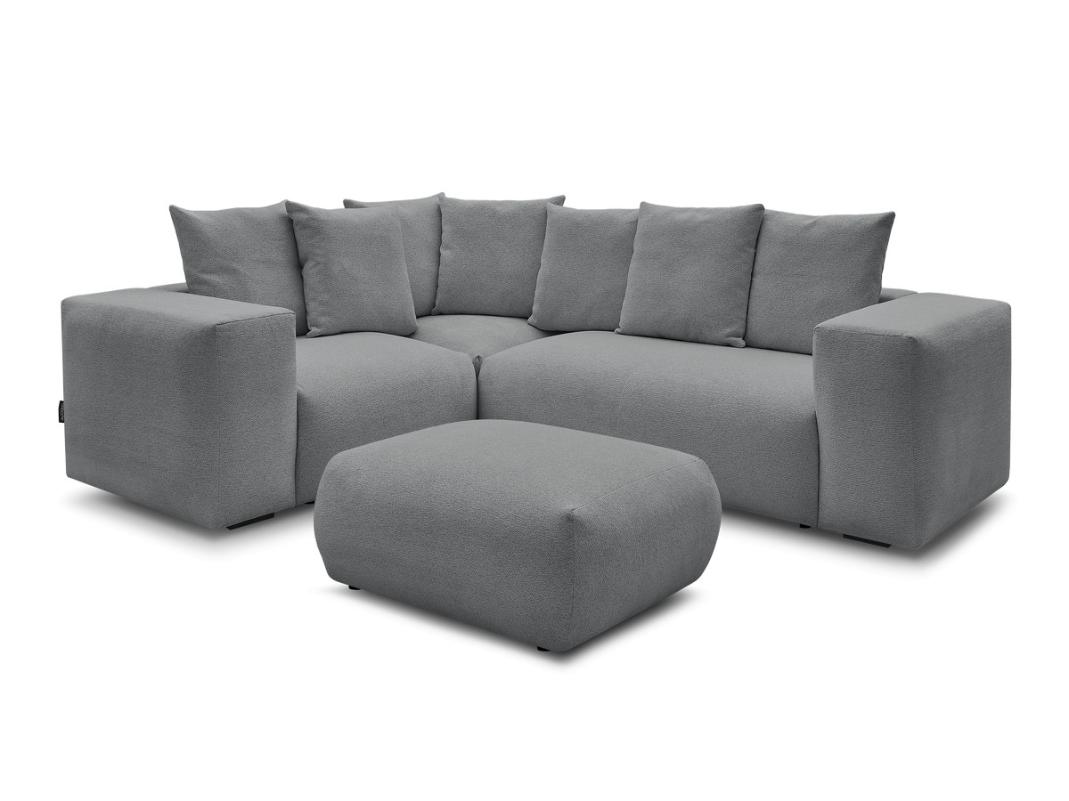voltaire modulaire vaste hoekbank met 1 2-zits fauteuil, 1 hoek- en 1 1-zits fauteuil in gemêleerde stof met poef gekleurd donkergrijs