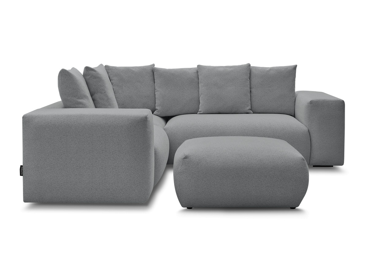 Canapé d'angle fixe modulable VOLTAIRE avec 1 chauffeuse 2 places, 1 angle et 1 chauffeuse 1 place tissu chiné avec pouf