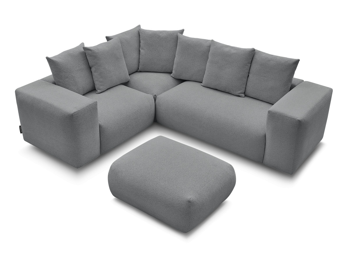 VOLTAIRE modulaire vaste hoekbank met 1 2-zits fauteuil, 1 hoek- en 1 1-zits fauteuil in gemêleerde stof met poef