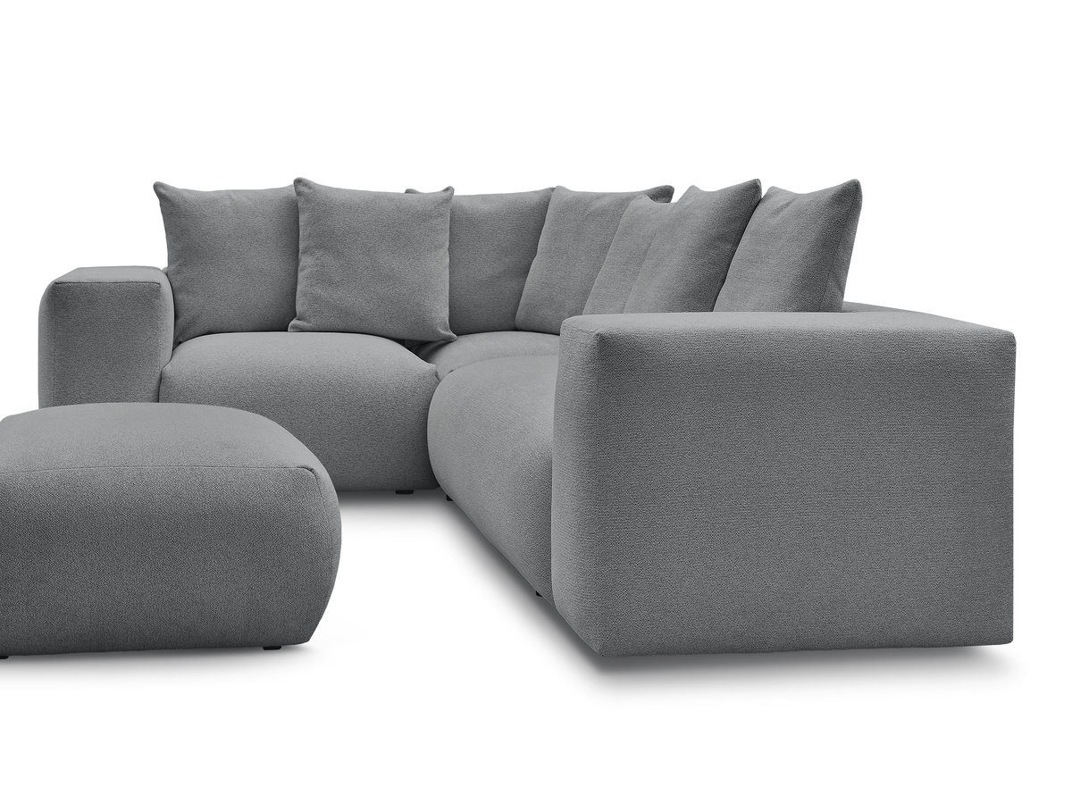 VOLTAIRE modulaire vaste hoekbank met 1 2-zits fauteuil, 1 hoek- en 1 1-zits fauteuil in gemêleerde stof met poef