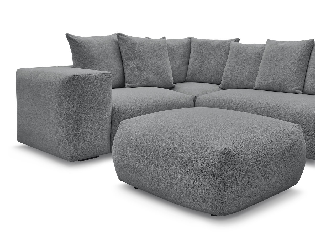 VOLTAIRE modulaire vaste hoekbank met 1 2-zits fauteuil, 1 hoek- en 1 1-zits fauteuil in gemêleerde stof met poef