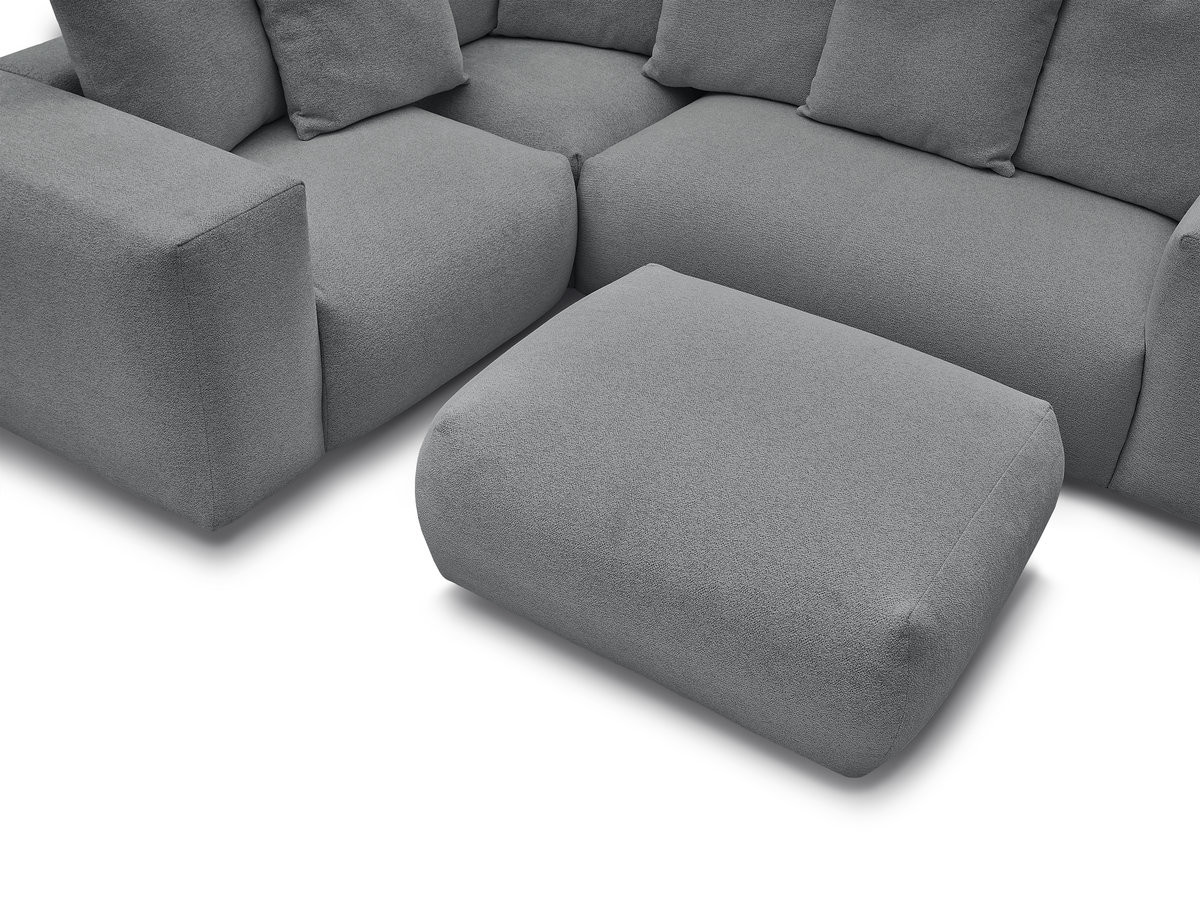 VOLTAIRE modulaire vaste hoekbank met 1 2-zits fauteuil, 1 hoek- en 1 1-zits fauteuil in gemêleerde stof met poef
