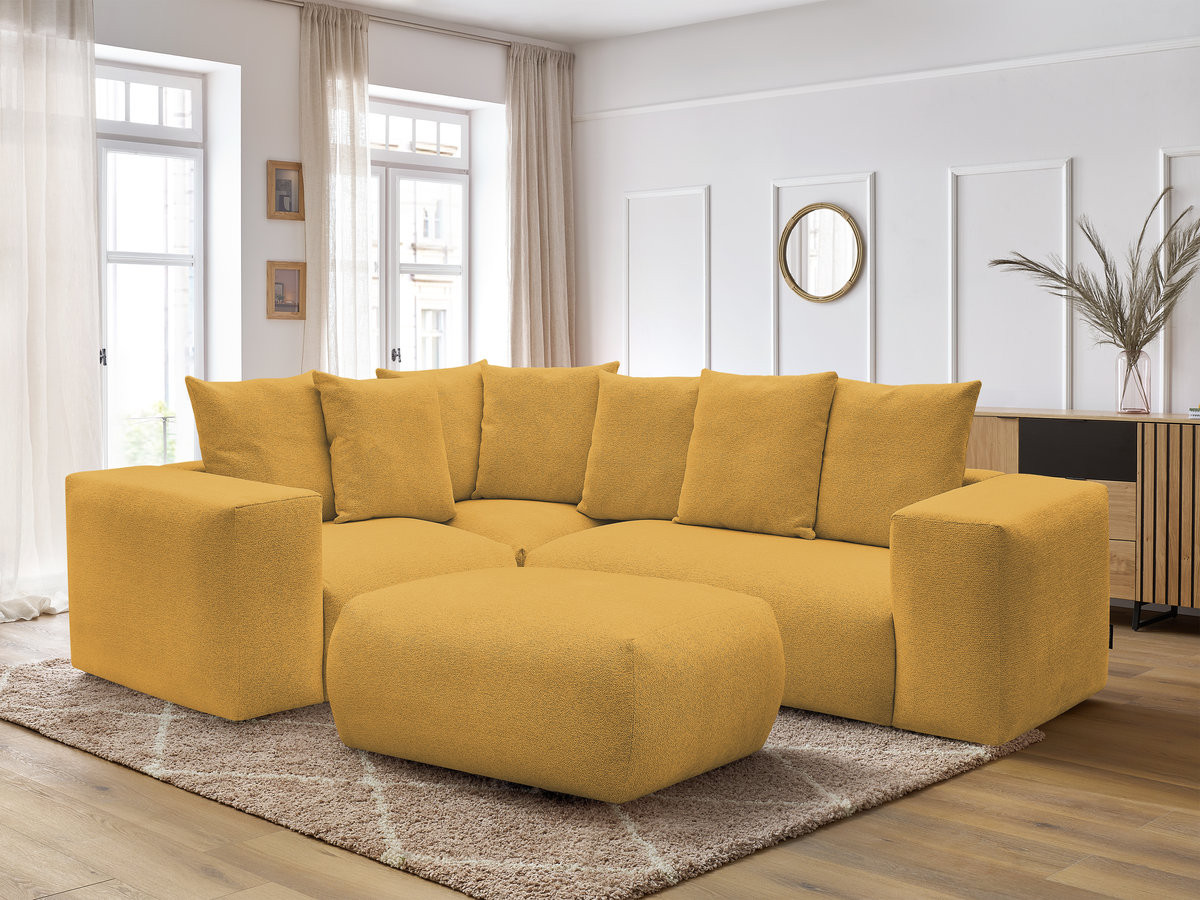 VOLTAIRE modulaire vaste hoekbank met 1 2-zits fauteuil, 1 hoek- en 1 1-zits fauteuil in gemêleerde stof met poef