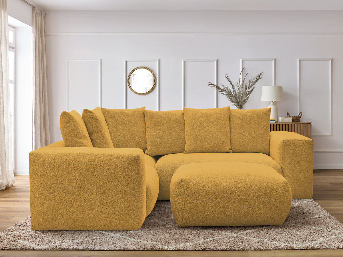 VOLTAIRE modulaire vaste hoekbank met 1 2-zits fauteuil, 1 hoek- en 1 1-zits fauteuil in gemêleerde stof met poef